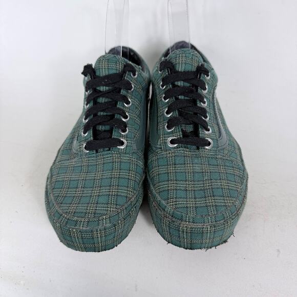VANS Classic Platform Sneakers Women's 6.5 Green Plaid Canvas Lace-Up Comfort - Picture 4 of 10